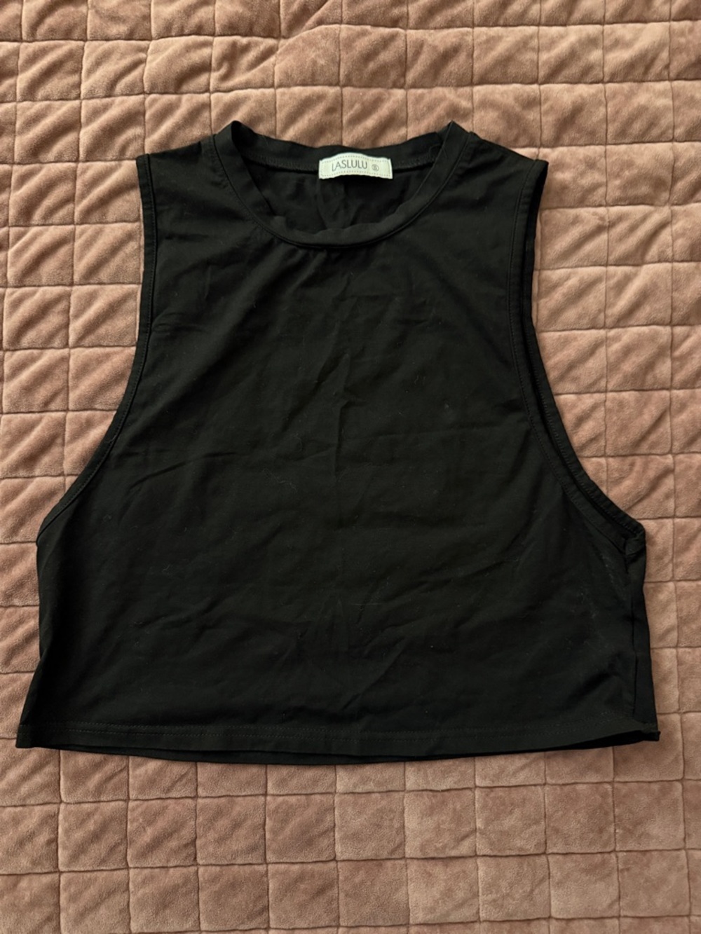 LASLULU Black Cropped Muscle Tank Top With Open Back Small